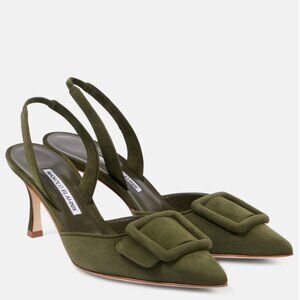 Manolo Blahnik Maysale in Olive Green, 38.5 with Box
